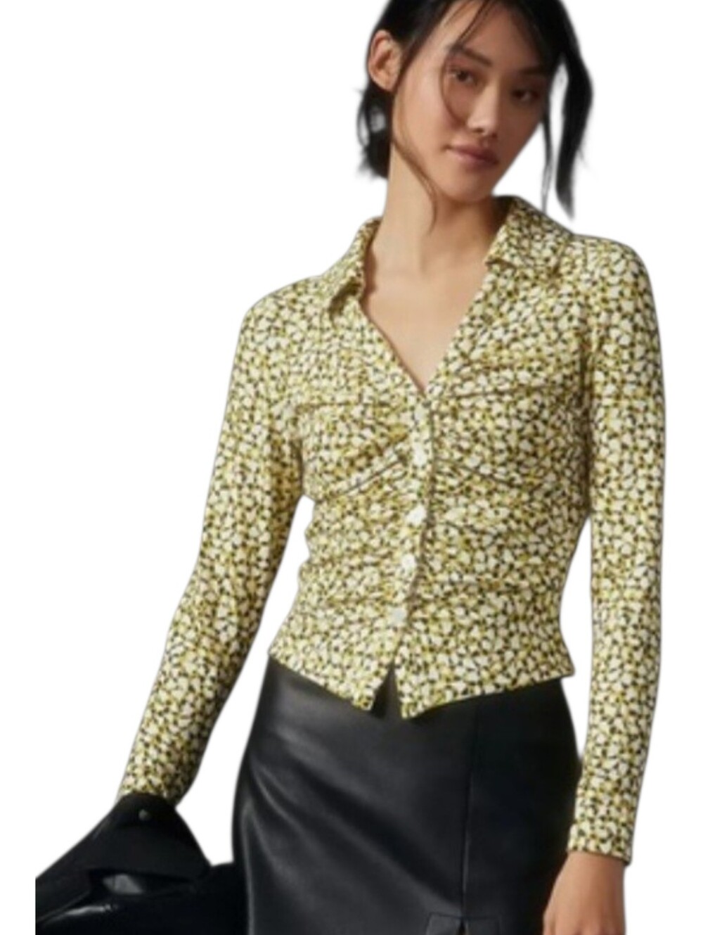 Maeve by Anthropologie ‎ Ruched Button-Down Long Sleeve Top - Small